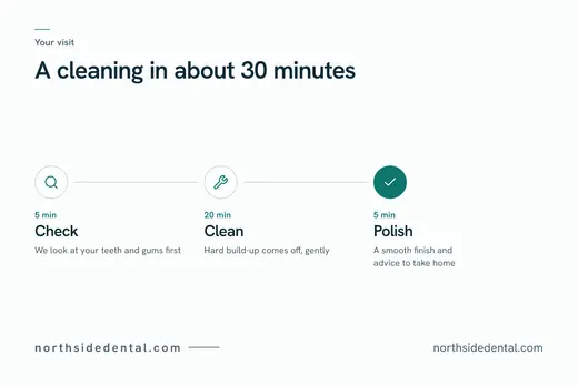 Sample steps: a cleaning in about 30 minutes